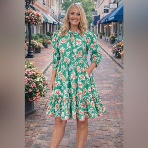 Mary Square Floral 3/4 Sleeve Ruffle Detail Dress Size Small NWT